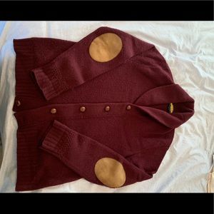 Vintage Ralph Lauren Rugby shawl neck cardigan with elbow patches.
